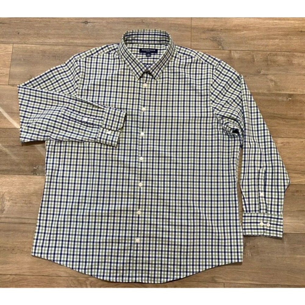 Mizzen + Main Leeward Mens XXL Stretch Long Sleeve Plaid Check Blue Green Shirt